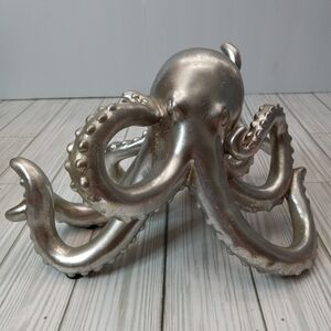 Decorative Silver Nautical Octopus Polyresin Statue Home Decor Accent